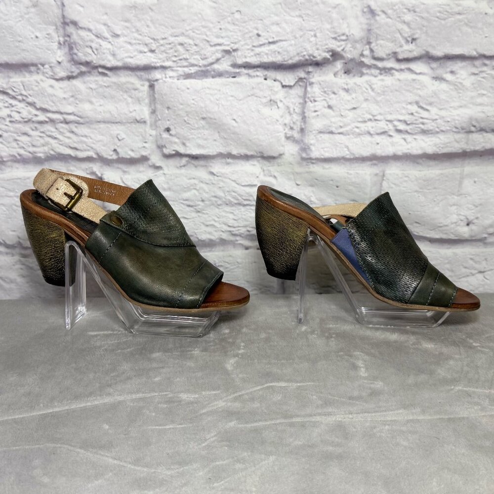 Miz Mooz Blue Leather Ankle Strap Heels